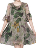 Elegant Women Printed Flared Sleeve Chiffon Mini Dress