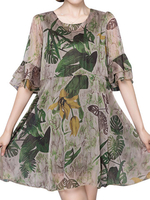 Elegant Women Printed Flared Sleeve Chiffon Mini Dress