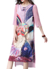 Elegant Women Printed Patchwork 3/4 Sleeve Irregular Dress