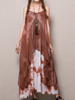 Elegant Women Printed Strap Fake Two-Piece Irregular Dress