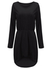 Elegant Women Pure Color Irregular Hem Elastic Waist Cotton A-line Dress