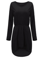 Elegant Women Pure Color Irregular Hem Elastic Waist Cotton A-line Dress