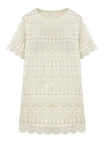 Elegant Women Slim Crochet Lace Round Neck Short Sleeve T-Shirt