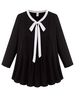 Elegant Women Solid Bow Tie Patchwork Pleated Chiffon Blouse