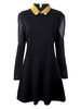 Elegant Women Solid Lapel Beading Patchwork Pleated A line Dress