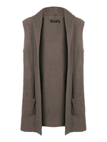 Elegant Women Solid Sleeveless Pocket Hooded Knitted Cardigan