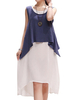 Elegant Women Solid Two-piece Sleeveless Cotton Linen High Low Dress