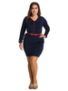 Elegant Women Solid V Neck Button Split Bodycon Mini Dress