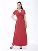 Elegant Women Solid V-Neck Pleated Short Sleeve Maxi Dress