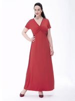 Elegant Women Solid V-Neck Pleated Short Sleeve Maxi Dress