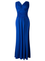 Elegant Women Solid V-Neck Slim High Waist Ruffle Party Maxi Dress