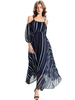 Elegant Women Stripe Off Shoulder Chiffon Long Maxi Dress
