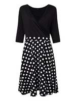 Elegant Women V Neck Polka Dots Patchwork A line Party Dress