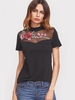 Embroidered Mesh Patchwork Short Sleeve O-neck T-shirt For Women