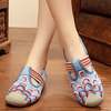 Embroidery Cloudy Hollow Out Slip On Canvas Vintage Flat Shoes