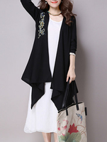 Embroidery Ethnic Irregular Hem Vintage Women Cardigan