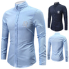 Embroidery Long Sleeve Slim Fir Solid Color Oxford Bussiness Casual Shirt for Men