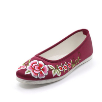Embroidery Rose National Wind Silk Fabric Slip On Flat Shoes