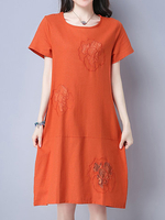 Embroidery Short Sleeve O Neck A Line Women Dresses