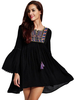 Embroidery Women Long Fare Sleeve Loose Mini Dress