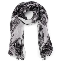 Ethnic Bohemian Style Black White Print Paisley Shawl Scaves Paisley Voile Scarf