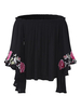 Ethnic Embroidery Flare Sleeve T-Shirts
