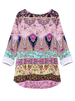 Ethnic Floral Printed Quarter Women Casual Chiffon Blouse