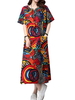 Ethnic Geometric Printed Pockets Split Notched Collar Women Dress