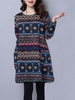 Ethnic Geometric Printing Round Neck Thicken Mini Dress