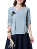 Ethnic Patchwork High Low Long Sleeve Folk Women Blouses