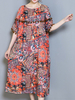 Ethnic Printed Half Sleeve Loose Vintage Mid-Long Dresses