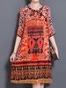 Ethnic Printed Half Sleeve Side Split Vintage Dresses