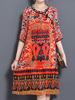 Ethnic Printed Half Sleeve Side Split Vintage Dresses