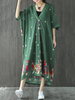Ethnic Printed Half Sleeve V-Neck Loose Vintage Maxi Dresses