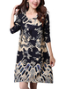Ethnic Printed Pocket Long Sleeve Round Neck Women Dress