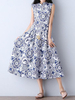 Ethnic Printed Sleeveless Stand Collar Vintage Maxi Dresses