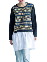 Ethnic Printed Splicing Loose Long Sleeve Women Shirt Dress