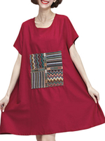 Ethnic Style Embroidery Patchwork A-Line Dress For Women