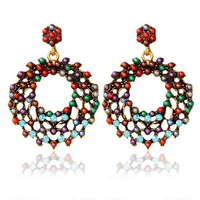 Ethnic Style Jewelry Earrings Rainbow Beads Rhinestone Circle Earrings for Women