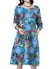 Ethnic Style Printed Long Sleeve Pockets Midi Dress For Women