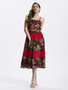 Ethnic Style Strap Printed Patchwork Pleated Maxi Dress