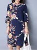 Ethnic Style Women Flower Printed Chinese Frog Dress