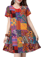 Ethnic Style Women Geometric Pattern Printed Mini Dress