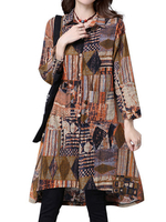 Ethnic Vintage Printing Turn-down Collar Long Sleeve Button Cardigan For Women
