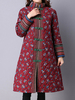 Ethnic Women Floral Printed Plate Buckles Thicken Cotton Trench Coat