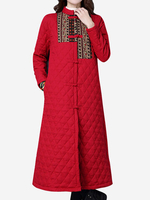 Ethnic Women Long Sleeve Plate Buckles Thicken Cotton Trench Coat