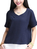 Ethnic Women Short Sleeve V-Neck Cotton Linen T-Shirt