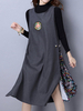 Ethnic Women Sleeveless Floral Printed Side Split Embroidery Wool Vest Dresses