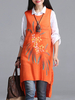 Ethnic Women Sleeveless Floral Printed Side Split Knit Long Sweater