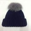 European Style Silver Fox Fur Ball Thicken Warm Beanie Women Knitting Cap